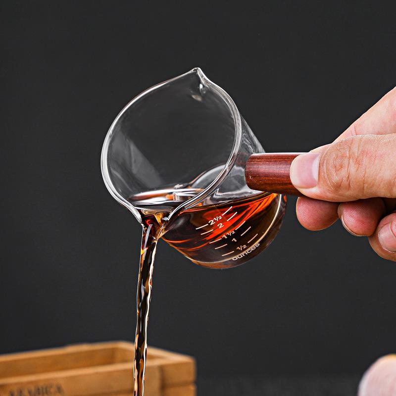 Japanese Wooden Handle Glass Double Mouth Milk Cup Coffee Utensils Milk Cup, Coffee Liquid Container Cup, Home Daily Milk Cup