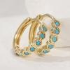 Exquisite Heart-shaped Synthetic Turquoise Inlaid Hoop Earrings for Women Elegant Banquet Festival Golden Plated Jewelry