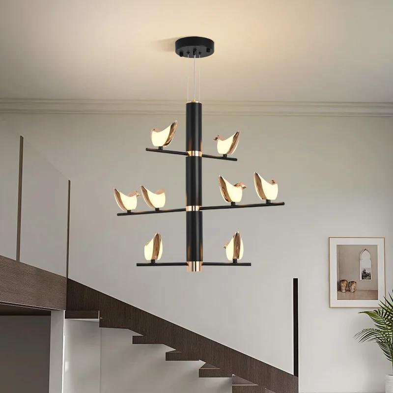 Creative Bird Pendant Lamp Light Modern Hallway Stair Wall Sconce Mounted Bedroom Bedside Chandelier Designer Decor Fixture