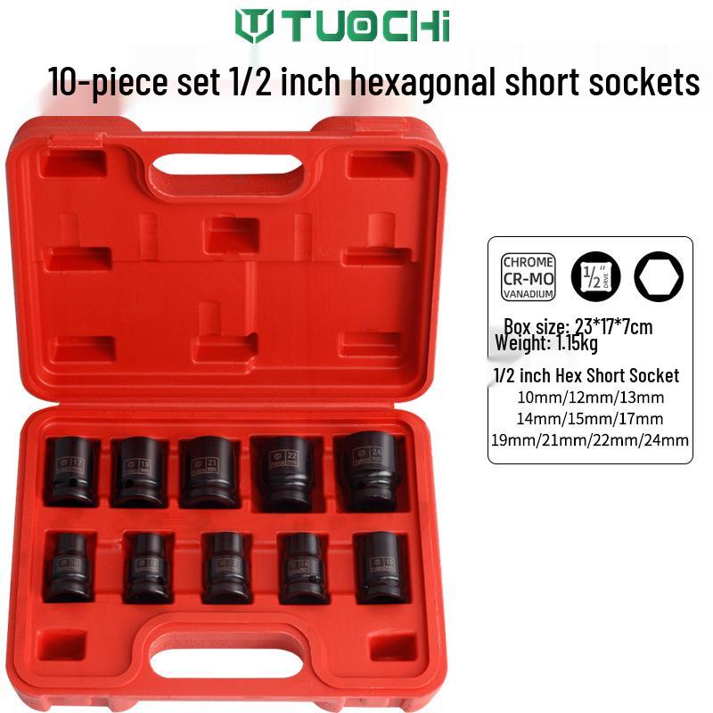 Compact 1/2  Electric Pneumatic Hex Socket Wrench Set, 10-24mm