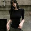 La Chapelle Women's Slim-Fit Crew Neck Half-Sleeve T-Shirt