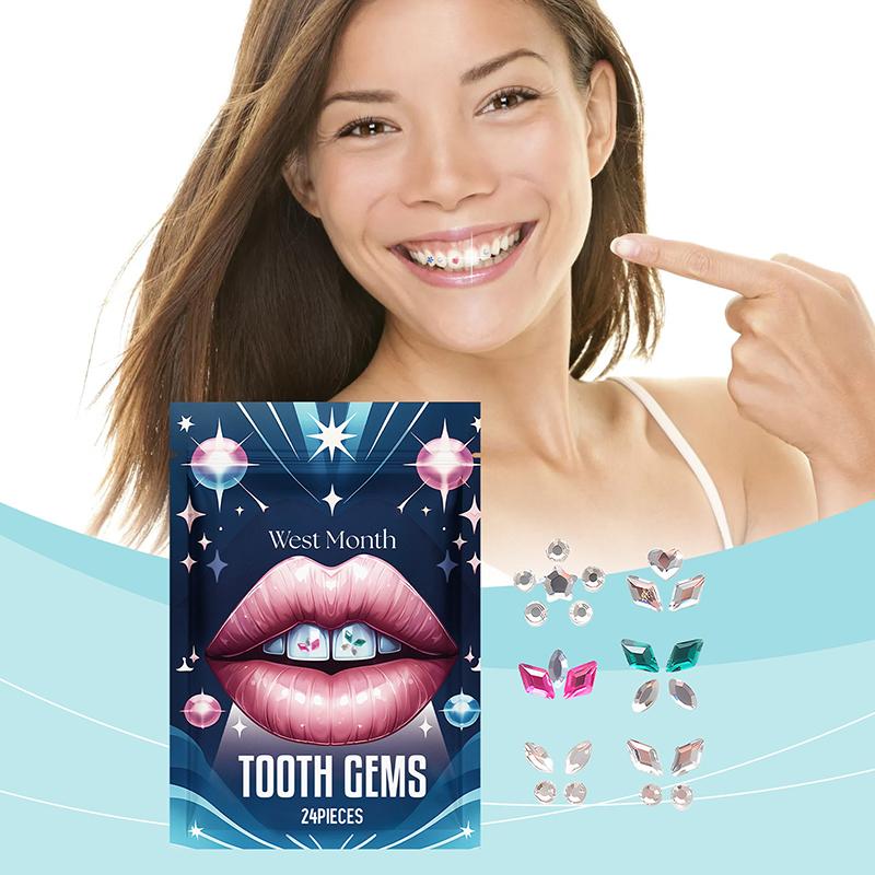 24Pcs Dental Tooth Gems  Diamond Ornament Diy Tools Various Shapes Color Teeth Jewelry Denture Acrylic