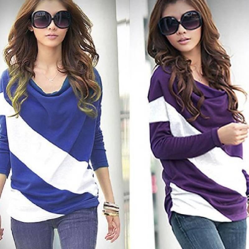 Women's Trendy Soft Batwing Long Sleeve Casual Blouse With Elegant Splicing Design