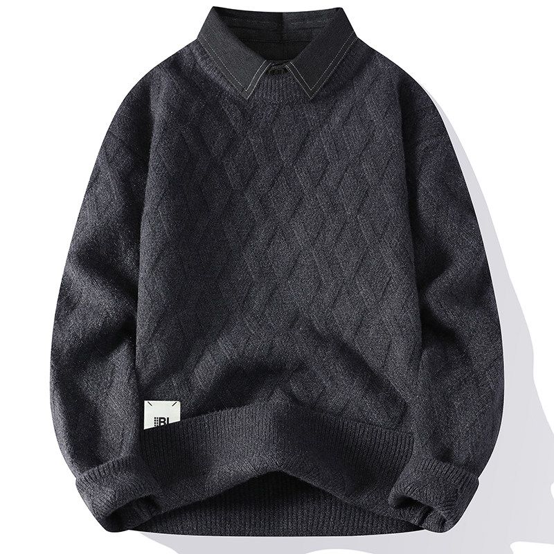 Men's Round Neck Sweater, Thickened and Warm Knitwear, Trendy Casual Versatile Loose Top for Men