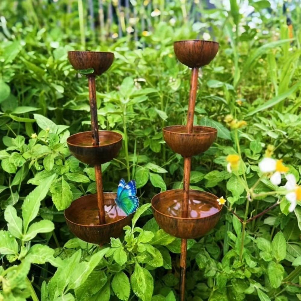 Vintage Iron Bird Water Dispenser 3-Tier Bowl Garden Rain Catcher Outdoor Garden