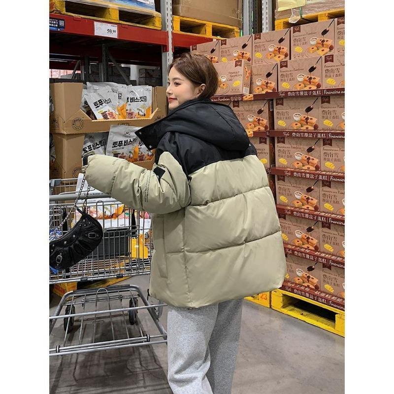 Winter new thickened color matching cotton-padded clothes women's hooded loose cotton-padded clothes bread clothes cotton-padded jacket