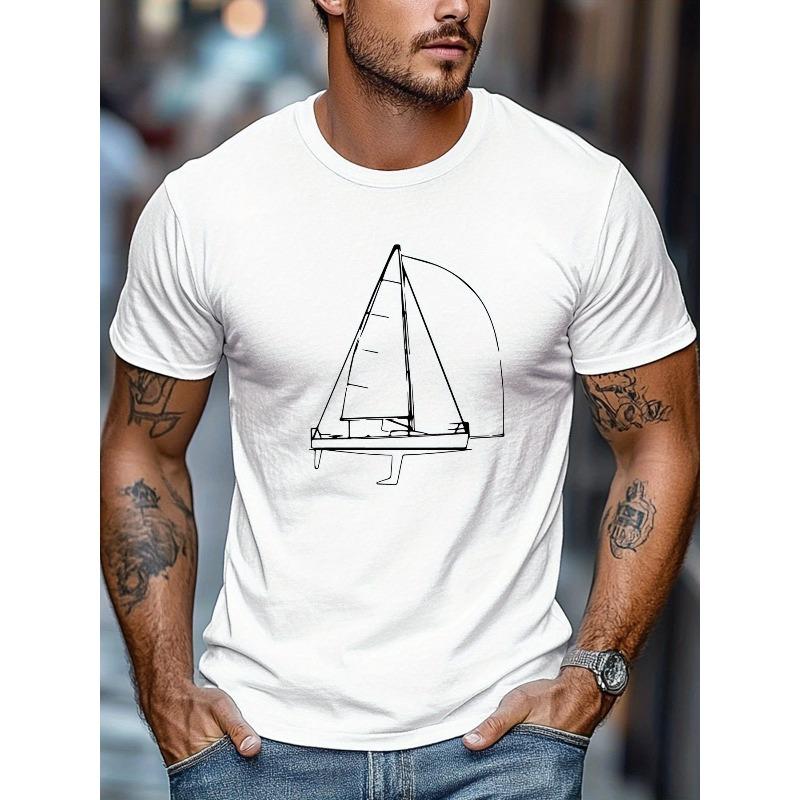 T-shirt d'été décontracté à col rond et manches courtes pour homme, motif voile, taille européenne