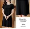 Elegant Plus Size Silk Midi Dress – Short Sleeve Round Neck for Stylish Mothers