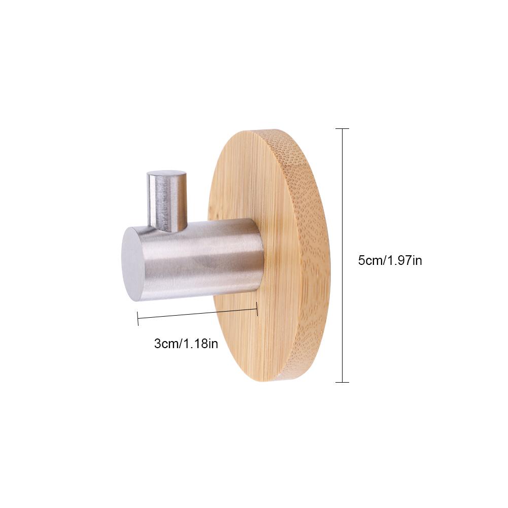 Natural Bamboo Stainless Steel Wall Hanger Hook Bag Key Towel Hanger Kitchen Single Hook