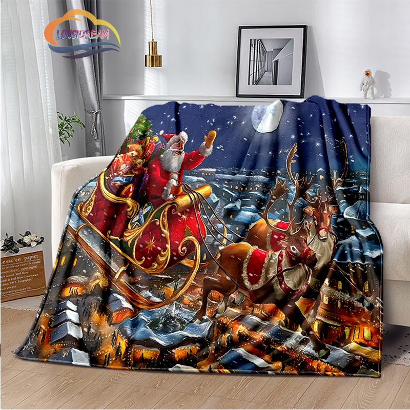 Merry Christmas Series Santa Blanket Flannel Warmth Soft Plush Sofa Bed Throwing