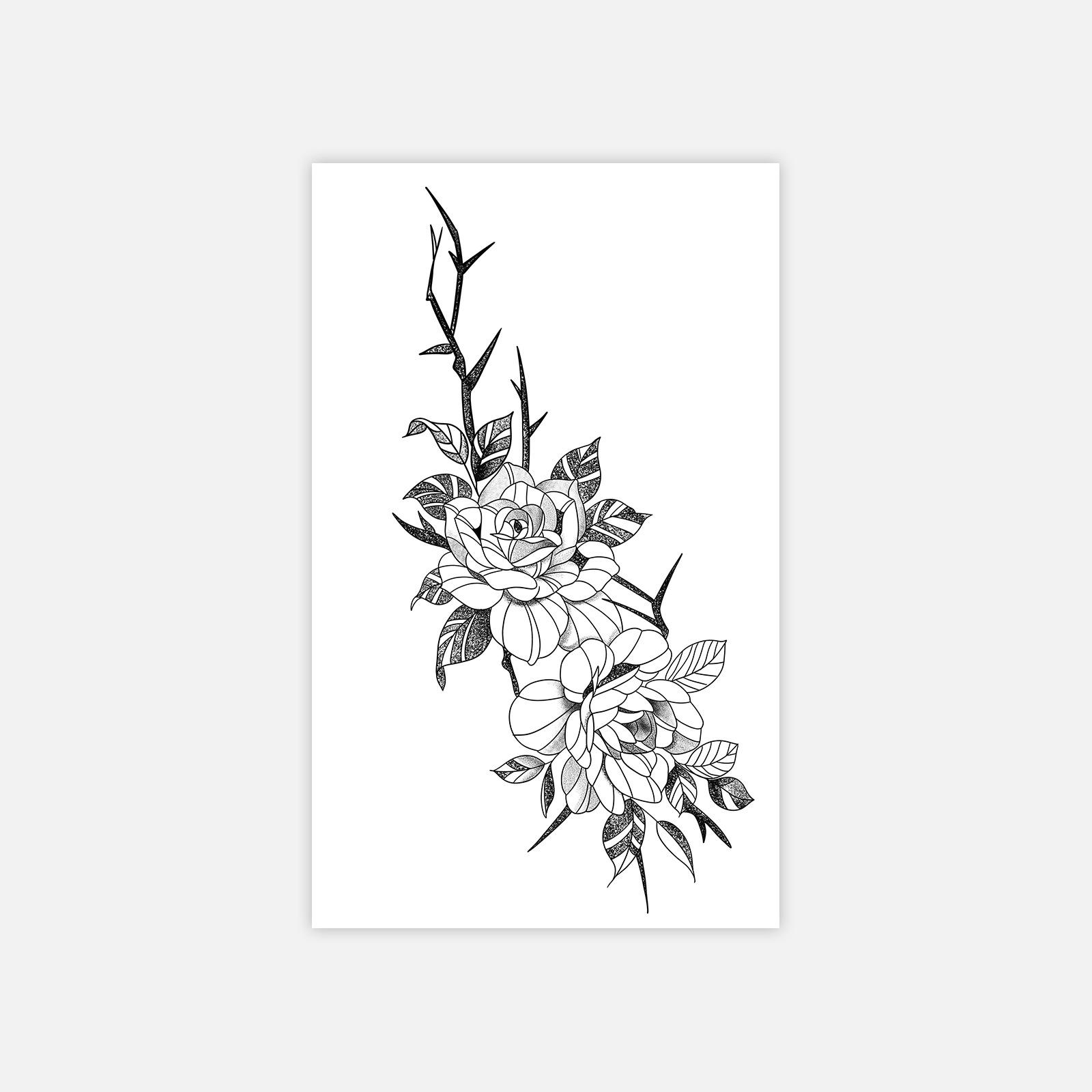 Small Fresh Plain Flower Tattoo Sticker Domineering Retro Arm Leg Tattoo Sticker 11*18