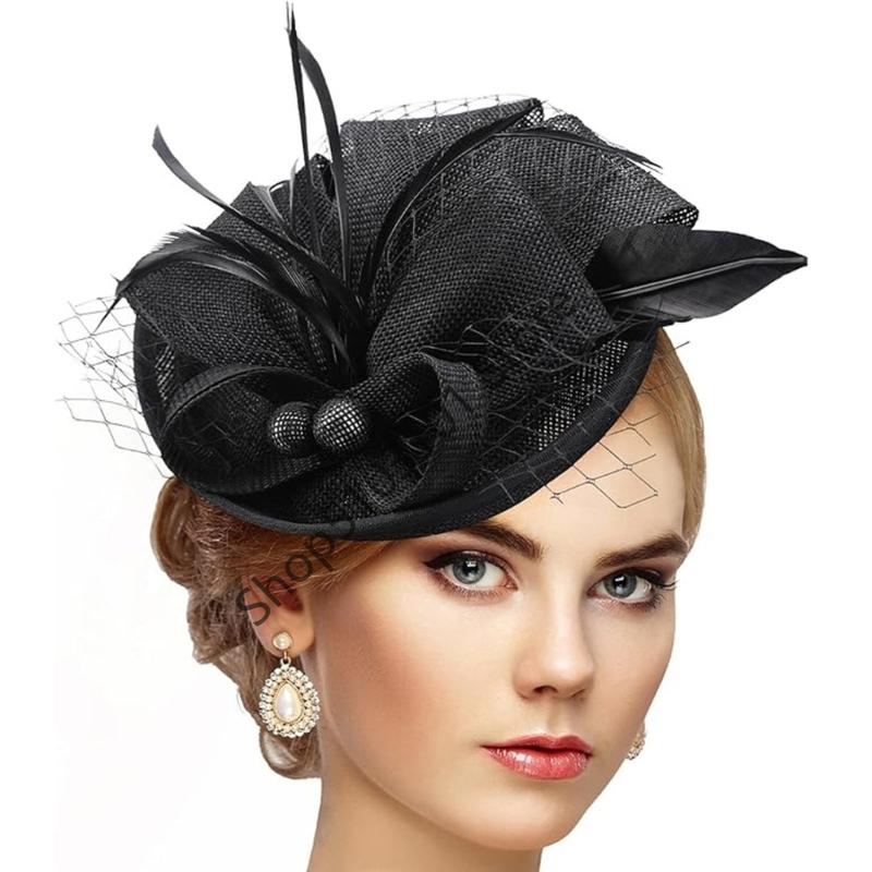 Vintage Exquisite Feathers Fascinator Hat Bowknot Elegant Tea Party Mesh Hair Band Sweet Hair Hoop Bride Headdress Dance Show
