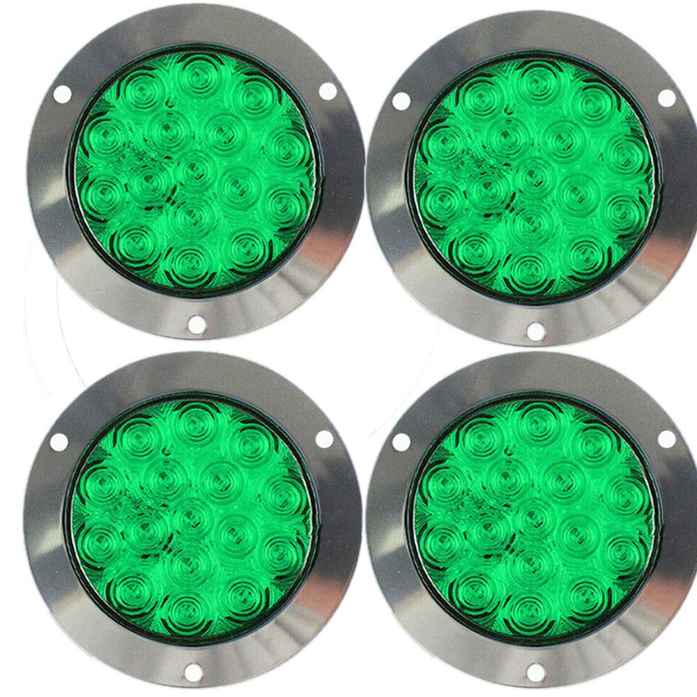 

4PCS Round LED Tail Light 12-24V Green 4inch 16 LED Brake Stop Turn Signal Trailer Truck Lights United States