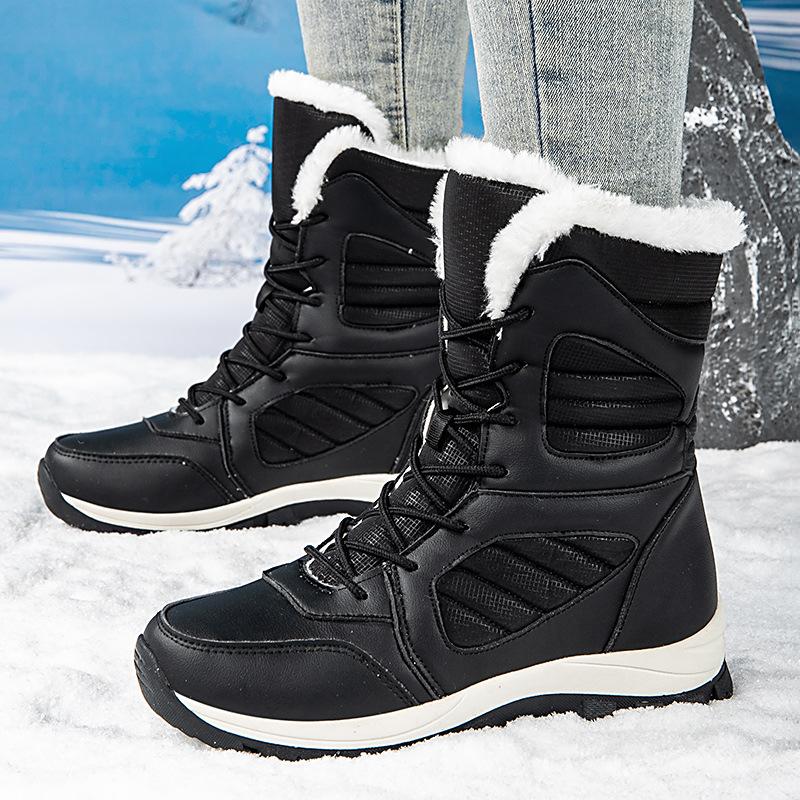 Winter Warm Snow Boots for Women Faux Fur Lining Waterproof Mid-Calf Ankle Booties Anti-Slip Outdoor Shoes Women's Lace Up Walking Hiking Sport Boots