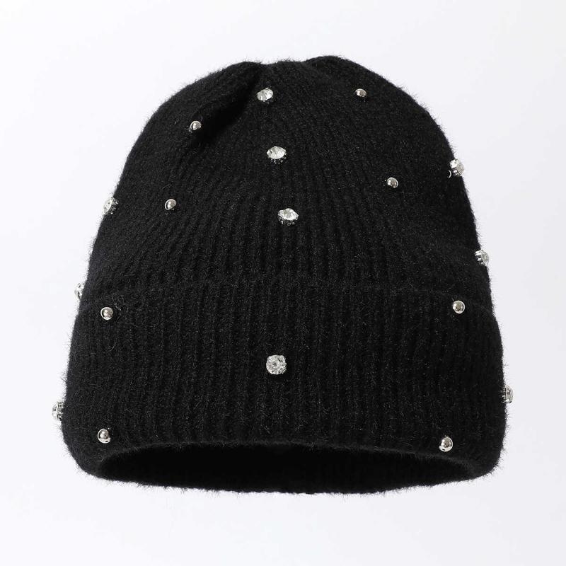 1pc Warmth Soft Knitted Beanie Hat Diamond Decoration Skull Hat Warm Unisex Winter Hat Outdoor Headwear for Activity and Casual