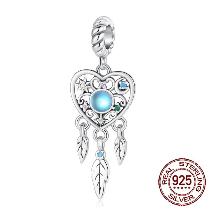 925 Silver Feather Charms Beads Dreamcatcher Lucky Pendants for DIY Bracelets Necklace Women Jewelry Gifts