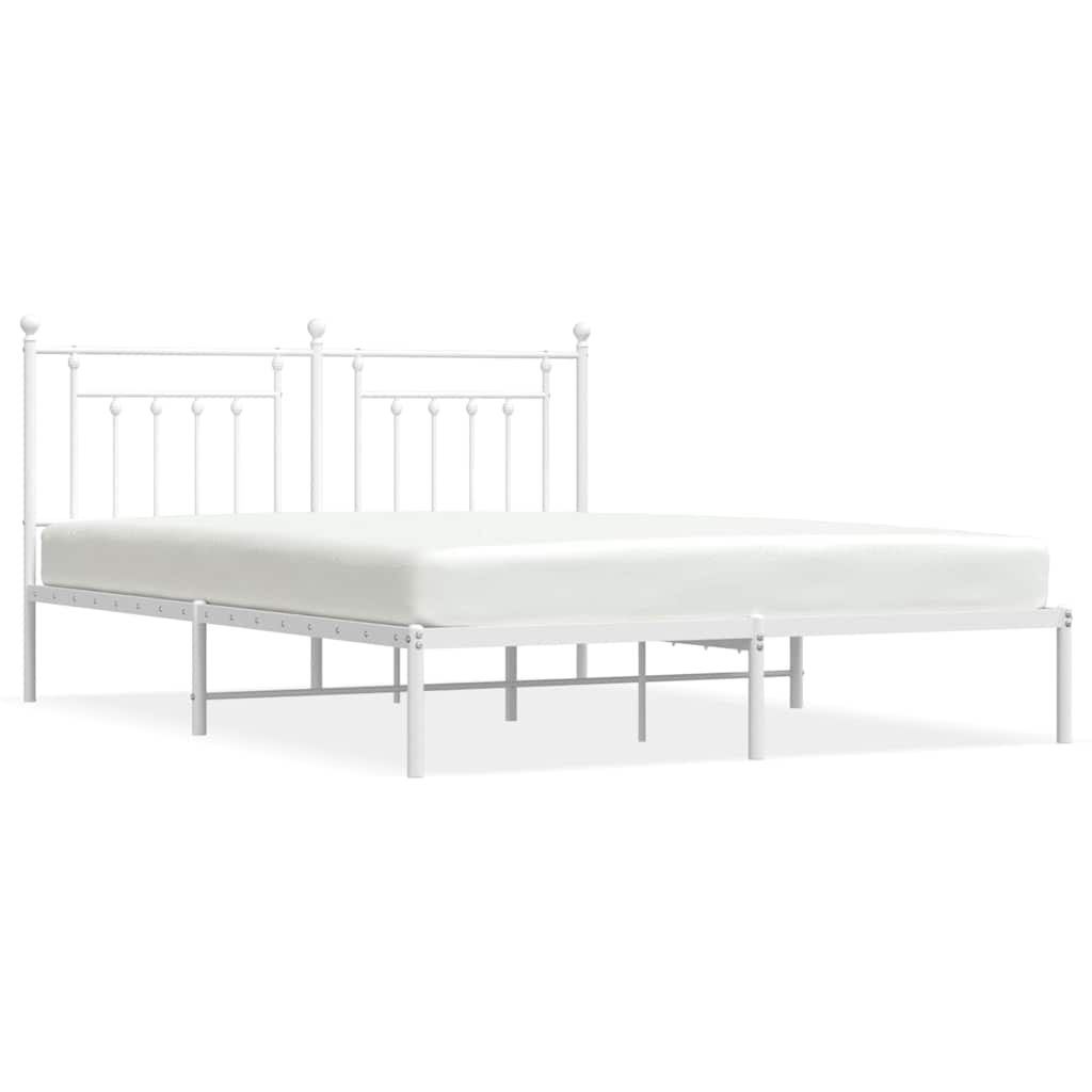 Metal Bed Frame with Headboard White 183 x 213 cm