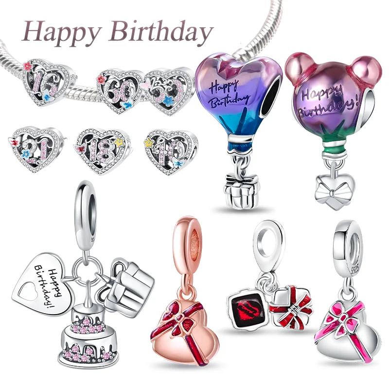 S925 Silver Happy Birthday Charms Love Numbers Beads for Women DIY Bracelet Anniversary Gift