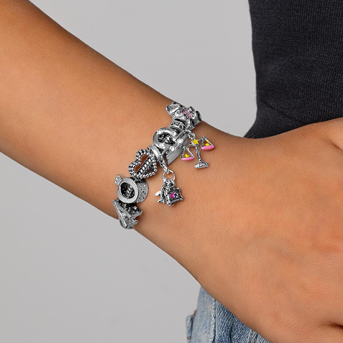 

Fashionable Multi Element Cute Bear Libra Pendant Zircon Love Letter Necklace Bracelet Versatile Women s Jewelry Set