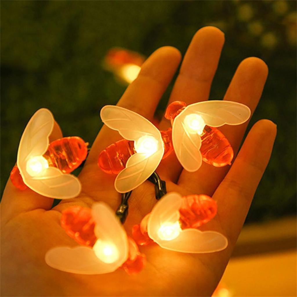 Solar Powered Outdoor Garden String Lights with Bee Shaped Covers Waterproof LED Decorative Lighting for Patio Yard Pathway