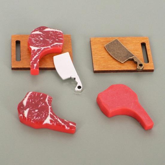 Mini Steak And Knife Set 3Pcs/Set Cutting Board, Tiny Wooden Realistic Miniature Food Display for Doll Mansion Kitchen Butcher Board
