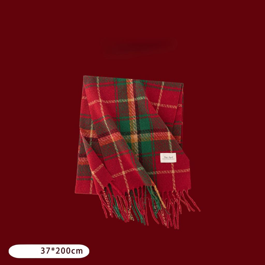 Cashmere feel autumn and winter new year plaid scarf atmosphere women's imitation cashmere ankela red scarf shawl