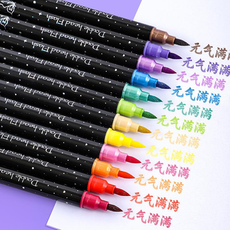48/6Colors Double-headed Glitter Acrylic Markers Paint Pens Sparkly and Shiny for Rock Painting Stone Ceramic Glass Wood Fabric