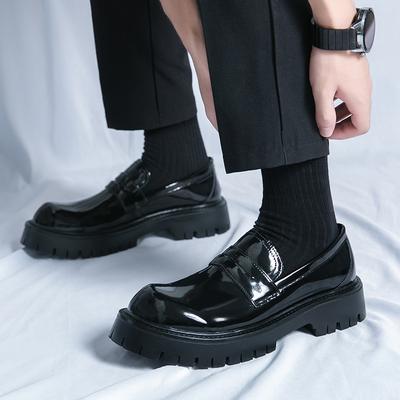 Fashion New Platform Shoes Loafers Shoes Men Thick-soled Wedding Shoes Black Formal Business Shoes Slip-on Leather Increase Casual Shoes