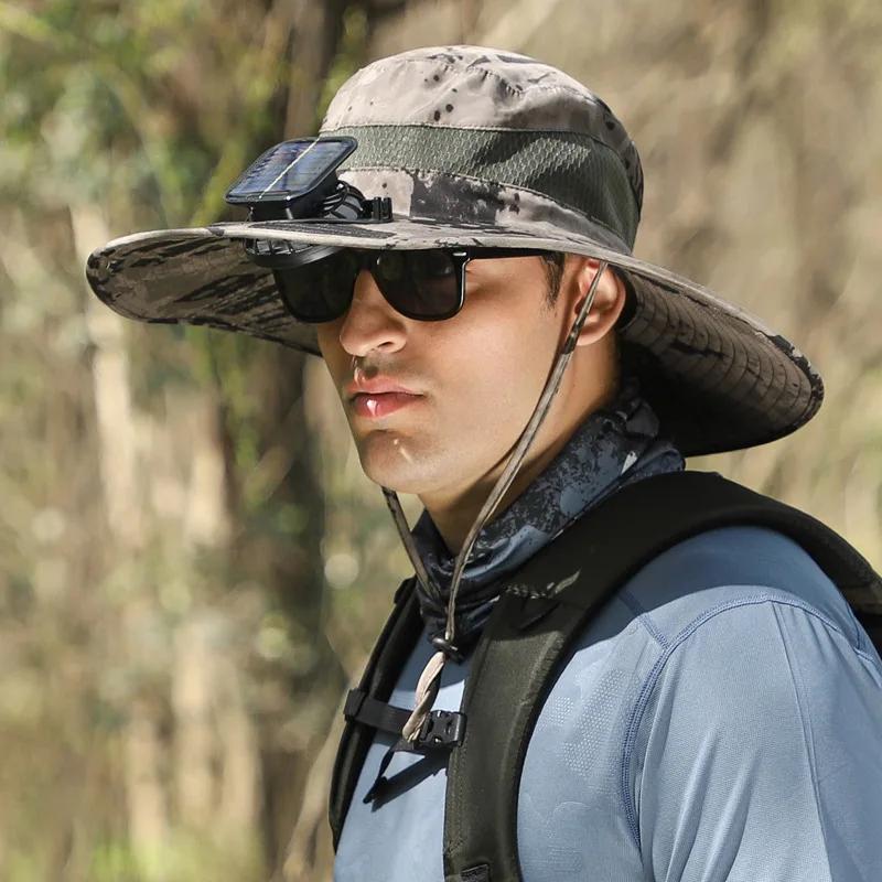Solar Fan Bucket Hat Lightweight Breathable Wide Brim for Beach Gardening Hiking Rechargeable Sun USB Cable Solar Powered Hat
