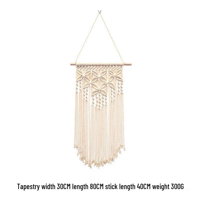 Bohemian Handwoven White Cotton Rope Tapestry - Retro Style Decorative Wall Hanging for Bedroom or Home