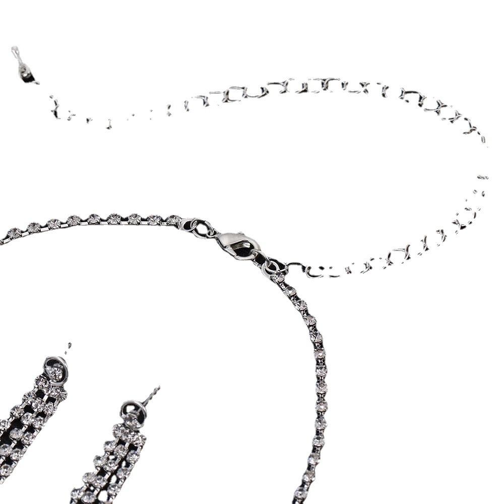 Bridal Wedding Dress Full of Diamond Earrings, Necklace Set Chain, Dinner Party Accessories, Fringed Set