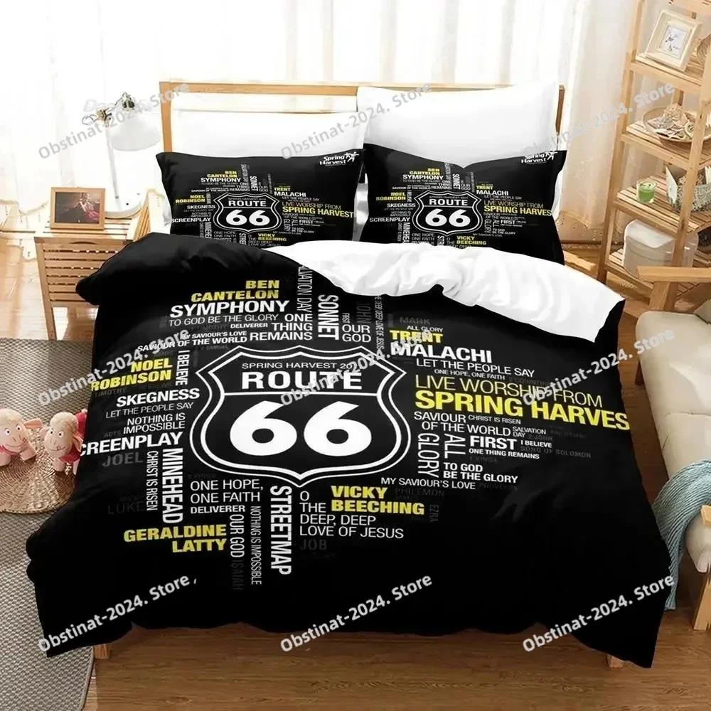 Route 66 Bedding Set Printed Bed Set With Pillowcase Bed Duvet Cover Soft Single Double Queen Super King Size Adult Kid Bedroom