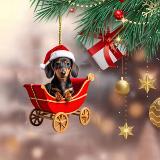 10 Pcs Dachshund Puppy Acrylic Pendants 2D Flat Car Rearview Mirror Charm for Backpack Christmas Tree Decor Gift for Dog Lovers