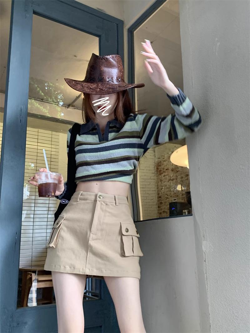 

Khaki High-Waist Slim Short Skirt for Women - 2023 Autumn American Style XXL