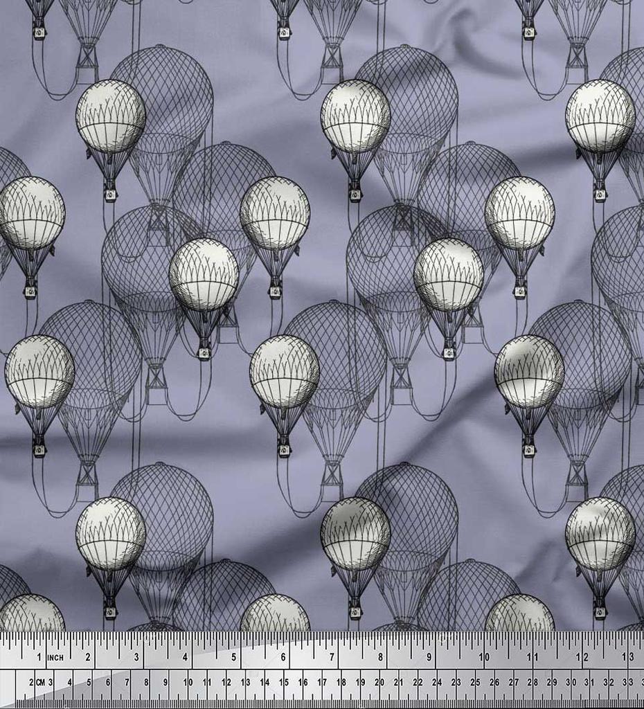 Soimoi Japan Crepe Satin Fabric Hot Air Balloon Holiday Print Fabric by the Metre 42 Inch