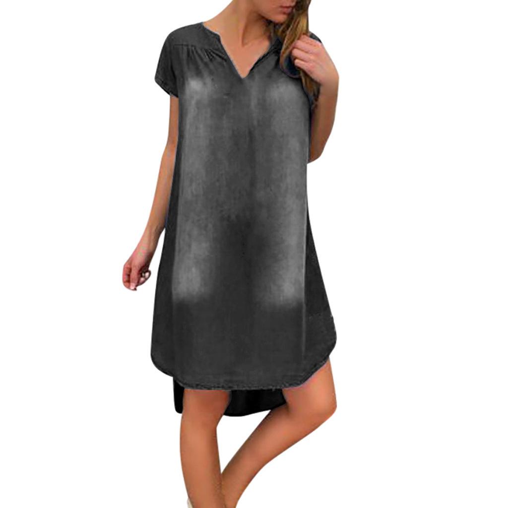 

Женское повседневное джинсовое платье с V-образным вырезом и короткими рукавами, однотонное 3XL чёрный