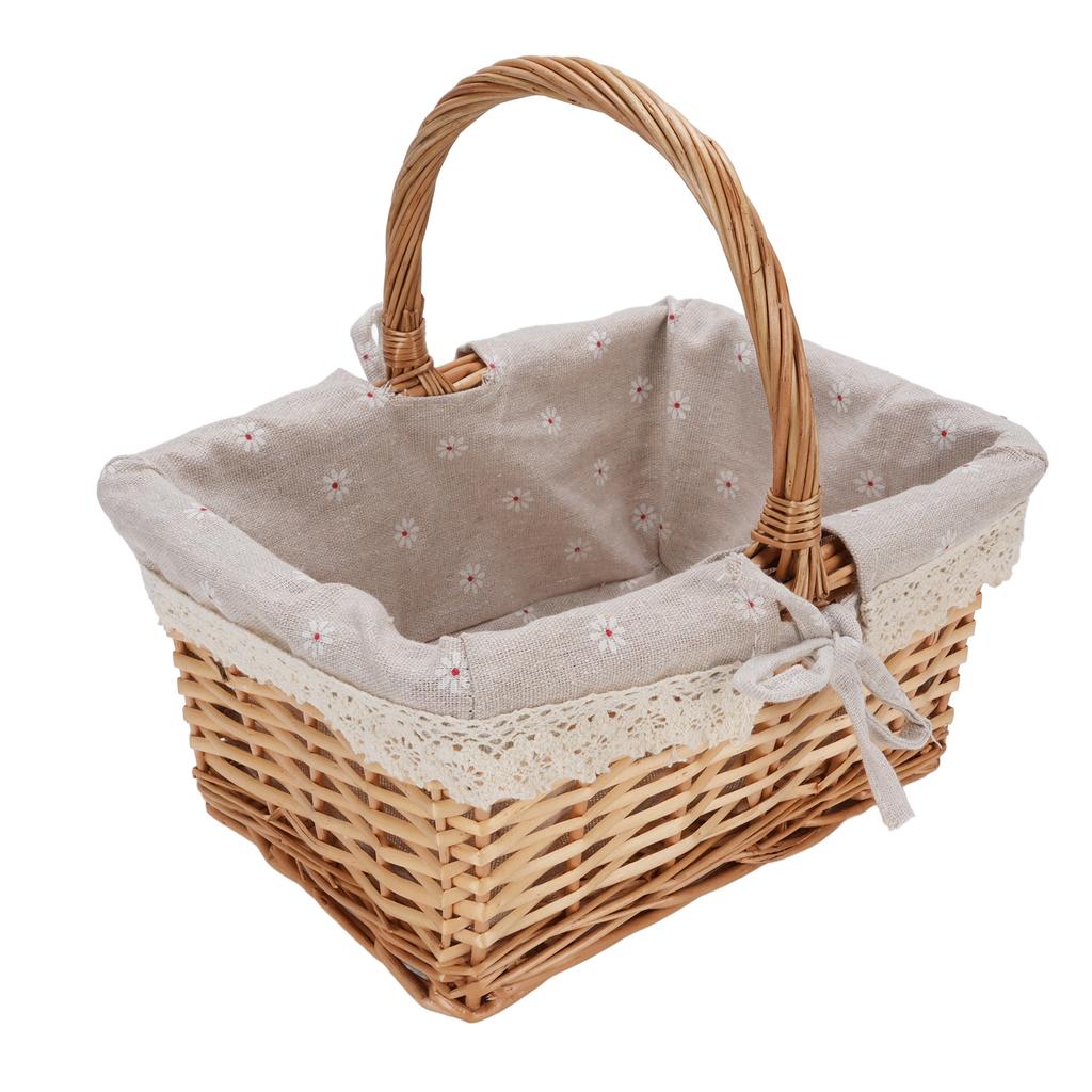 Picnic Basket Detachable Lining Vintage Spacious Capacity Hand Woven Basket for Camping Vegetable Picking