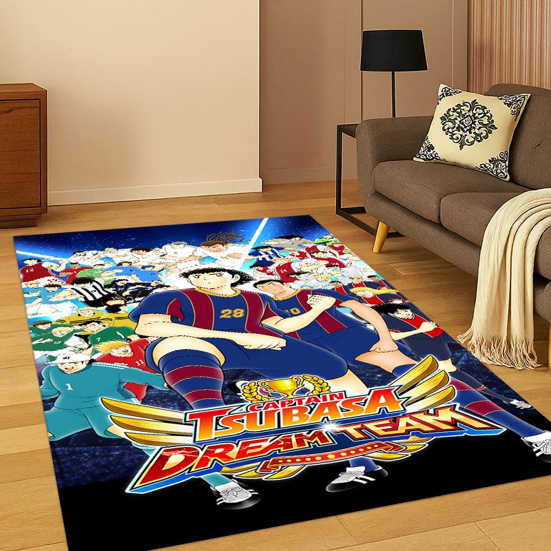 Anime Captain Tsubasa Soccer Cartoon Carpet Rug for Bedroom Living Room Sofa Doormat Home Decor,Kid Game Area Rug Non-slip Gift