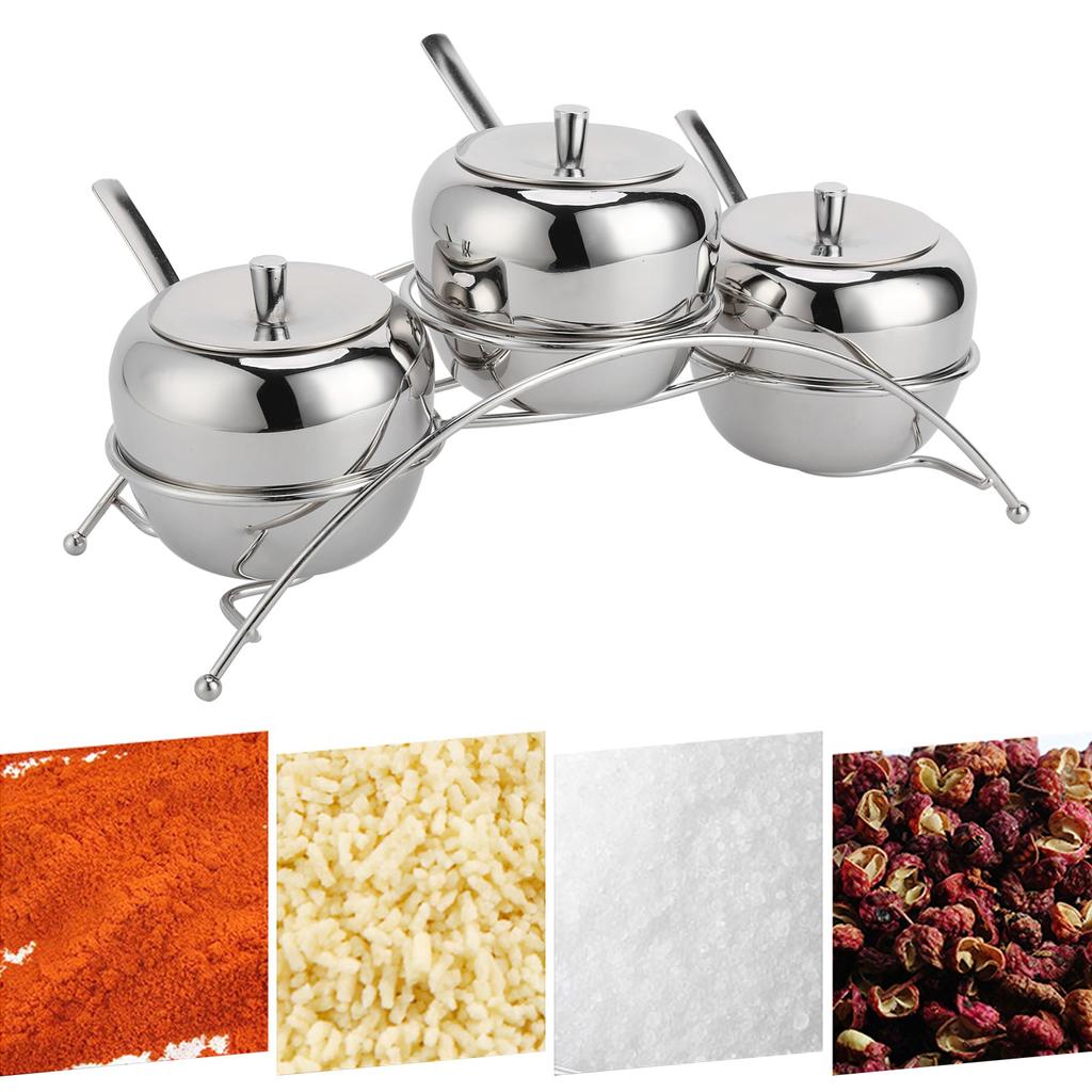 Stainless Steel Condiment Seasoning Containers Pots Set Salt Pepper Sugar Storage Organizers