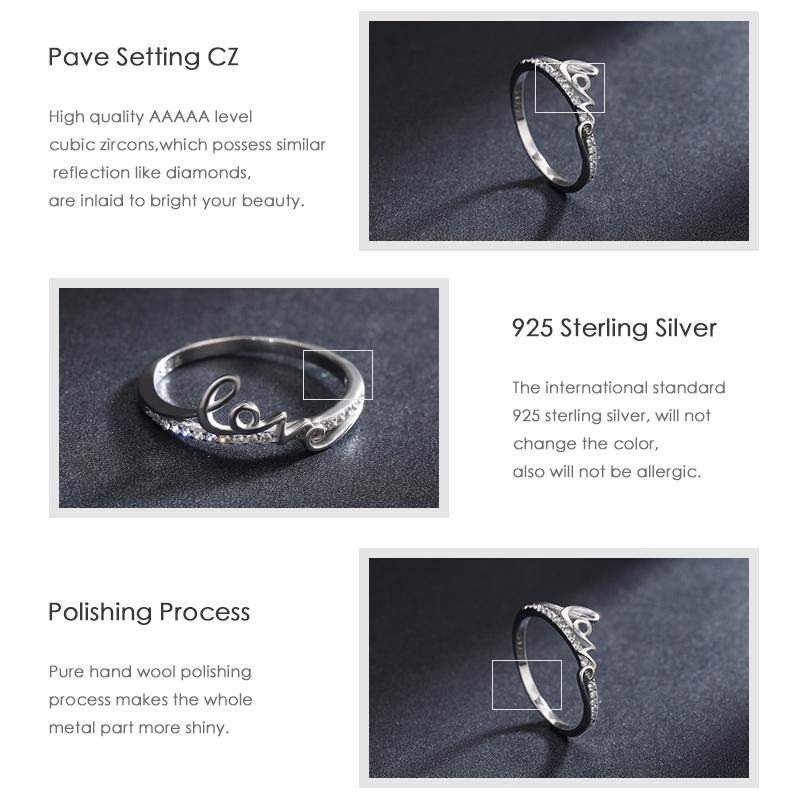 MODIAN Romantischer Buchstabe LIEBE Schlichter Ring Mode 925 Sterlingsilber Klarer Zirkonia Fingerringe Für Frauen Feiner Schmuck Bijoux