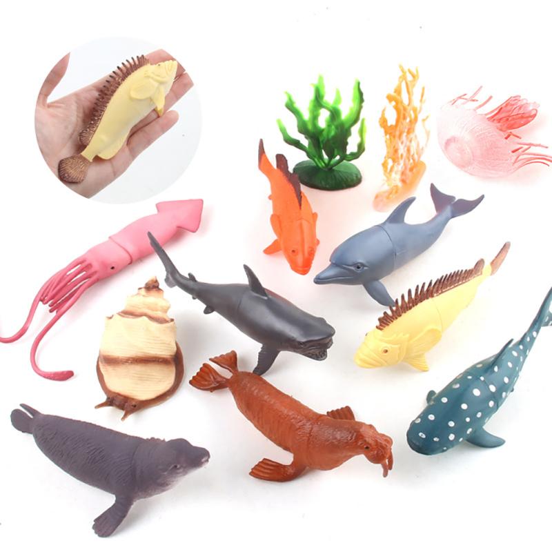 12pcs/bag Simulation Seabed Ocean Animal Model Jellyfish Octopus Seal Dolphin Ornaments Model