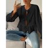 Women S Long Sleeve Lace Up Casual Solid Color Blouse