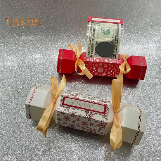 4Pcs Christmas Surprise Money Pull Pouch DIY Cash Pull Out Box with Ribbons Holiday Money Holder for Cash Gift Pull