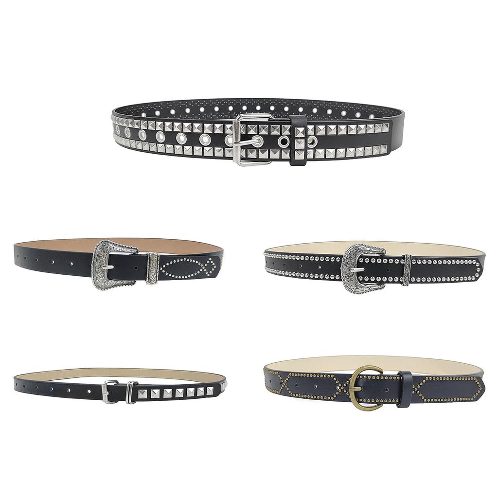 Female Pin Buckle Belt Aesthetic Belt Cool Square Rivet Studded Waistband Jeans Belt Waist Ornaments Girl Waiststrap