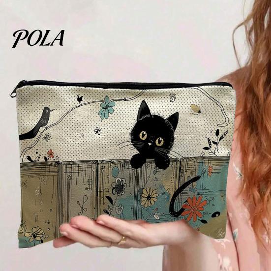 Aufbewahrungstasche Katze Aufdruck Tasche, mit Glattem Reißverschluss, Verdicktes Polyester Hochdichtes Gewebe Kosmetik Mehrzweck Federmäppchen Reise Toilettenartikel Reißverschlussbeutel