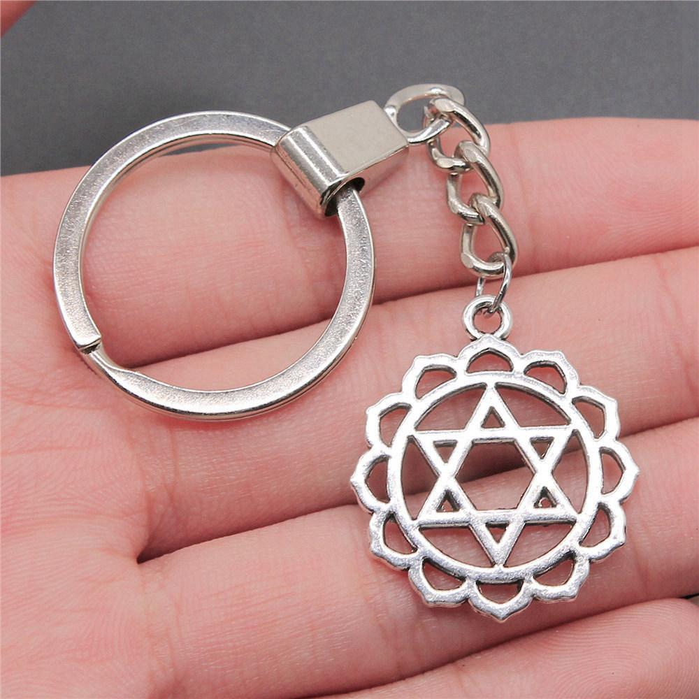 Star of David Talisman Amulet Pendant Antique Bronze Metal Keychain with 30mm Ring for Boys Bag Charm