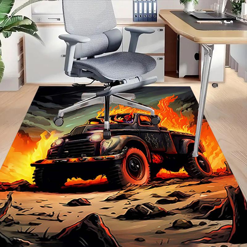 1PC Flaming Truck Devil Non-Slip Floor Carpet Compatible for Office&Living Room&Bedroom&Dining room - Flat- Soft & Pattern, Vibrant Colors-W262