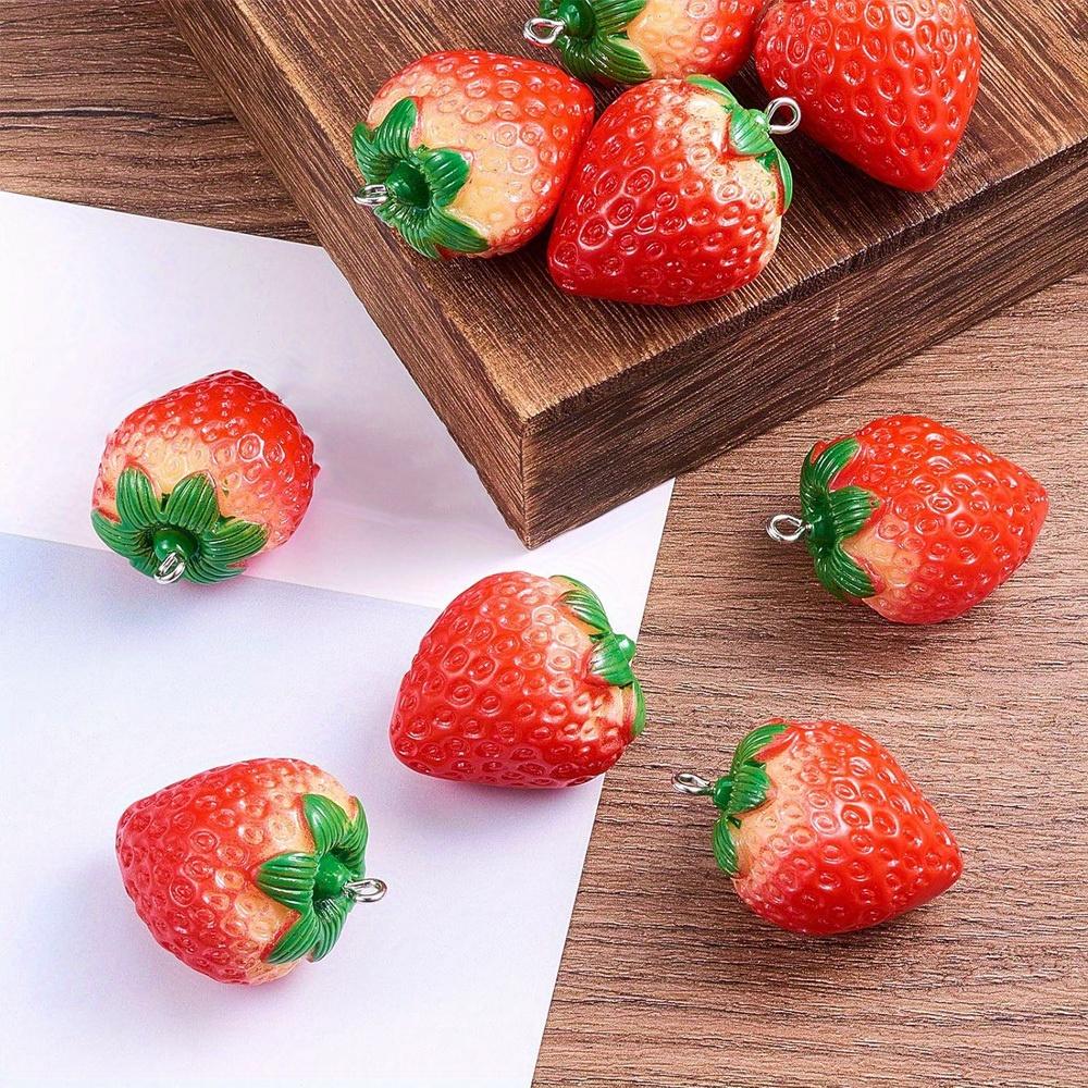 3/5/8pcs Red Strawberry Pendant Plant Series Resin Pendant, DIY Summer Beach Foot Chain Bracelet Earrings