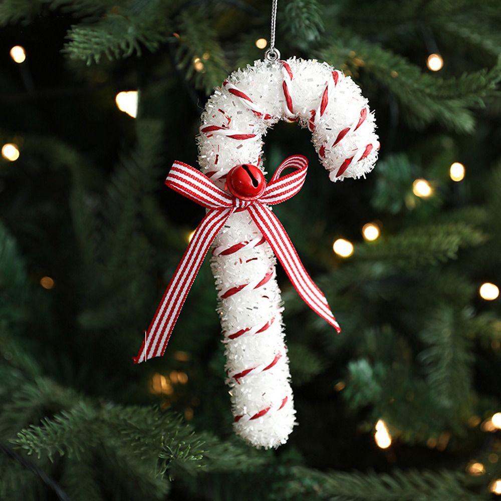 Cartoon Christmas Walking Stick Candy Festival with Bell Lollipop Xmas Decor Handmade Exquisite Candy Cane Hanging Decorations