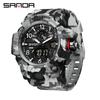 SANDA Women's Trendy LED Dual Display Waterproof Watch with Hourly Chime